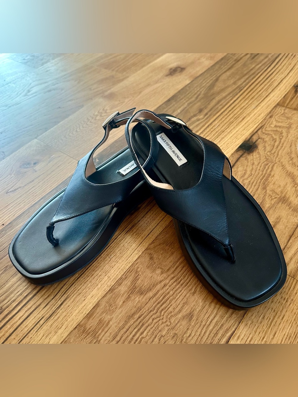 Saks Fifth Avenue / Bernardo Black Leather Slingback Thong Sandals